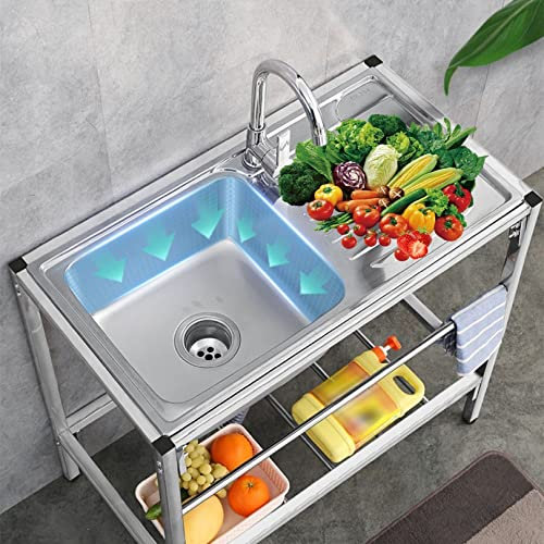 Universalspüle Edelstahl Waschbecken mit unterschrank Spülbecken küche mit Abtropffläche,Handwaschbecken Werkbank ausgussbecken Einzelbecken mit Hahn für Wäsche Hinterhof Garage Camping (Color : Sing