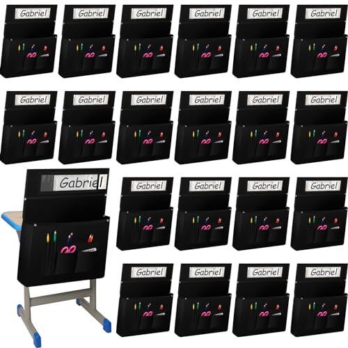 20 Stück Stuhlrücken-Taschendiagramm Stuhl-Sitztasche Klassenzimmer-Stuhl-Organizer mit trocken abwischbarer Schreibtafel Stuhltasche mit 6 Taschen für Schule, Klassenzimmer (bunter Stern, 48,3 cm)