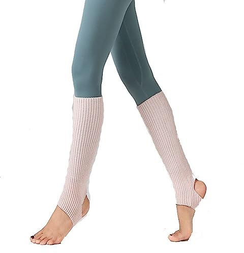 Yurosiay Jambières de ballet tricotées - 43 cm - Pour fille et femme - Pour l'hiver - Chaud - Avec trou au talon - Pour yoga, ballet, danse, fitness, rose
