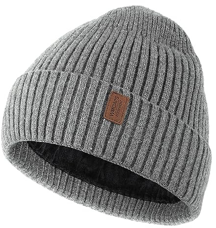 Knit Beanie - Thermal Winter Hat with Fleece Lining, Gift for Men
