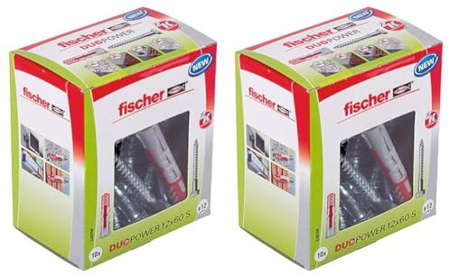 fischer - Cheville tous matériaux DuoPower 12x60 avec tirefonds/Boite à fenêtre de 10 (Lot de 2)