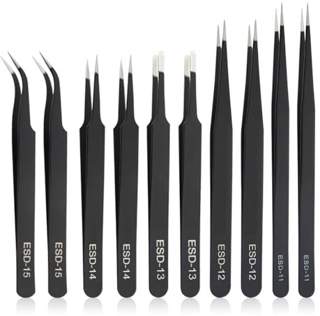 WMYCONGCONG 10 PCS Precision Tweezers Set ESD Anti-Static Tweezers Kit Stainless Steel Tweezer Non-Magnetic for Electronics Soldering,Phone Repair,Jewelry,Craft,Laboratory Details Work