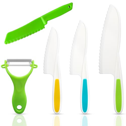 5 Stück Schneidemesser Kinder, Kindermesser Set zum Schneiden und Kochen, Kinder Küchenhelfer Set für Gemüse, Obst, Salat, Kuchen, Brot