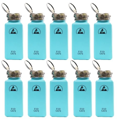 10-pack 250 ml flaska med antistatisk lösningsmedel | EPA ESD Safec blå fyrkantig flaska | One touch-press rostfritt stål flytande dispenser pump för gnuggning av alkohol/nagellack