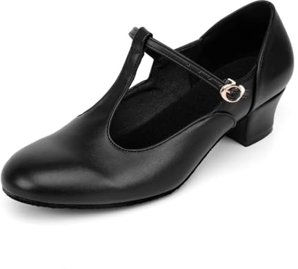 Asyusyu Matt Black Character Shoes T Bar Low Heel Character Dance Shoes for Ladies-Matt Black, 4 UK
