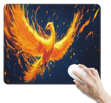 Black Mouse Mat Small Gaming Mouse Pad 13.4 x 11 Inch, Waterproof Small Mouse Mat Mousepad with Non-Slip Rubber Base, Gaming Desk Mat for Office Accessories, Decor, Gifts (340x280x3 mm, Fire Phoenix)