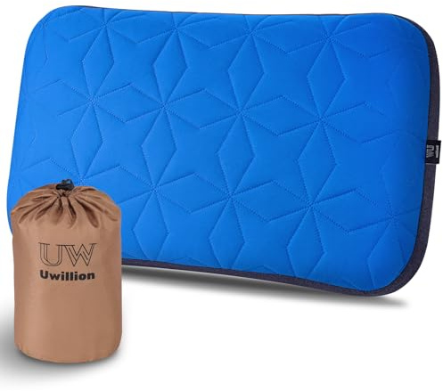 UWILLION Grande cuscino da campeggio con fodera rimovibile – Cuscino gonfiabile ultraleggero per campeggio, leggero, ergonomico e lavabile per campeggio, escursioni e viaggi, blu