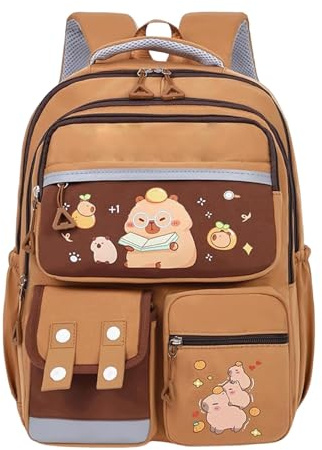 Fenayuu Capybara Sac d'écolier | Sac à dos de dessin animé | Joli sac à dos d'écolier Capybara School | Bretelles confortables Design Stationery Organisateur Grande capacité pour stylos, souverains