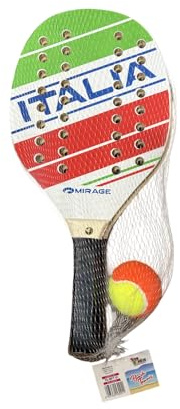 Mirage Italia Beach Tennis Set, Raquette de Plage avec Balle, Tricolore Vert-Blanc-Rouge