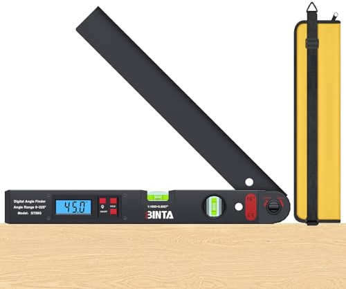 BINTA Angle Finder Digitale 0-225°Inclinometro Livella Angolare Digitale Precisione ±0.5°- Display LCD Retroilluminato, Doppia Bolla con Borsa Portatile per Falegnami/Edil/Fai Da Te-Nero