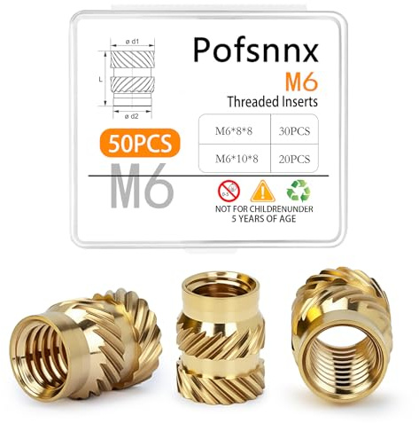 Pofsnnx 50PCS Brass Heat Set Nuts, M6 Threaded Inserts Assortment