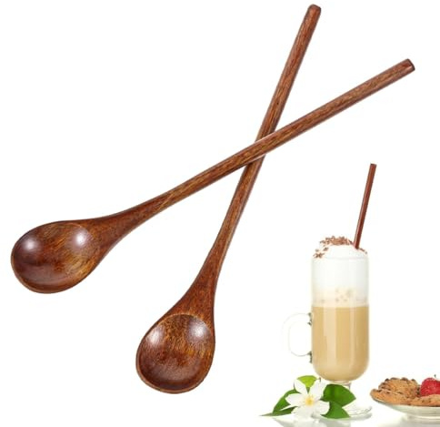 ZORVYN Set di 2 Cucchiaio per Miele in Legno Lungo 20 cm Cucchiaio Legno con Manico Lungo per Caffè, Tè, Zuppe e Cucina