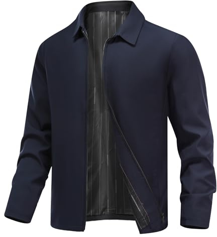 Allthemen Giacche Uomo Casual con Zip Bomber Jacket Leggere Estive Giubbotto a Vento Eleganti Lavoro Marina XXL