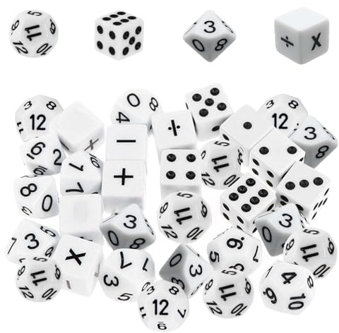 Saituo Home 40 Pezzi Dadi Matematica, Acrilici Dadi da Gioco, 10 Dadi a Punti 10 Dadis Operativi in Matematica 10 Dados a 10 Facce Dado da Gioco y 10 Dadis a Venti Facce per Materiale Didattico