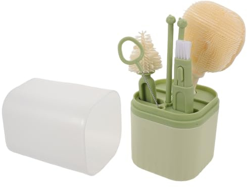 PAMINGONO Set de Cepillos para Bebés de Silicona y Nailon Kit Portátil para Limpieza de Biberones Tetinas y Pajitas con Escurridor Compacto Verde Adecuado para Viajes y Uso Diario