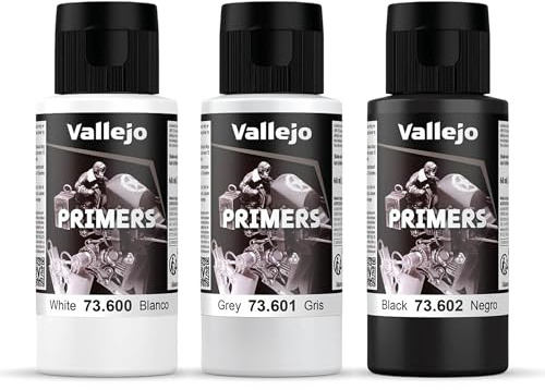 Vallejo Acrylic Polyurethane Surface Primer | White, Grey & Black 60ml 2 fl oz Bottles | Fast-Drying, High Adhesion Primer for Miniatures & Scale Models