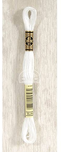 DMC - Confezione da 12 matassine, Filato da Ricamo Mouliné 117MC, 100% Cotone - Adatto a tutte le tecniche e superfici, ideale per punto croce (Bianco BLANC)