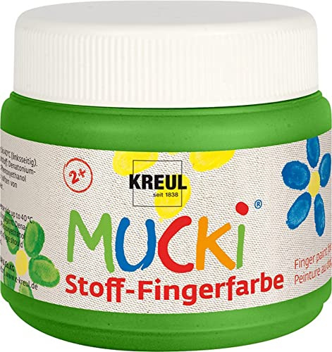 KREUL 28105 – Mucki lysande tyg – fingerfärg, 150 ml i grönt, vattenbaserat, parabenfri, glutenfri, laktosfri och vegansk, perfekt för användning med fingrar och händer