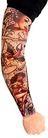 Rockabilly - Tattoo Ärmel zum Überziehen - Armgröße: L - Kostüm-Zubehör für Halloween, Karneval & Motto-Party