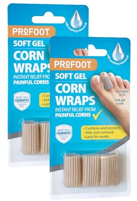 Profoot Soft Gel Corn Wraps - Instant Relief from Painful Corns - Cushions and Protects - Contains Soft Gel, Reduces Pressure and Friction - Contains 3 Washable & Reusable Toe Wraps (2 Pack)