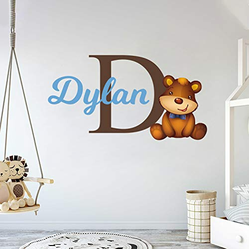 Custom Name & Initial Teddy Bear Wall Decals I Cute Nursery Decor I Baby Boy & Baby Girl Room Decor I Teddy Bear Baby Shower Decorations I Bear Wall Decor (Wide 42 x 22 Height)