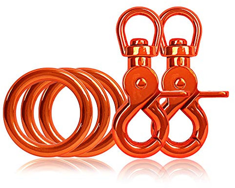 Ganzoo Lot de 3 anneaux en acier et 2 mousquetons pour ciseaux avec articulation pivotante et tête rotative pour chien Orange