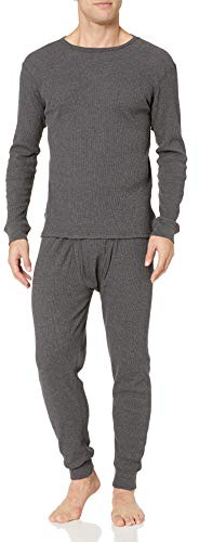 Amazon Essentials Men's Slim Fit Thermal Long Johns Underwear Set, Breathable Waffle Knit for Cold Weather Wear, Charcoal Grey, Medium