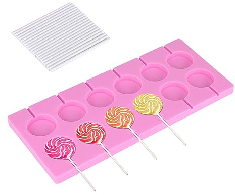 Sucker-Formen, 12 Fassungsvermögen, Silikon, rund, Sweents Lutscherformen, Bonbonherstellungsform, Hartbonbonformen mit 12 Stück Cake-Pop-Stielen für Schokoladen-Cake-Pop-Lollypop, 26 x 11 cm