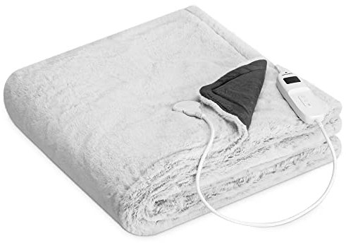 Navaris XXL Elektrische Wärme Heizdecke - 180 x 130 cm 9 Wärmestufen Abschaltautomatik waschbar - extra kuschelige Bett Wärmedecke Grau