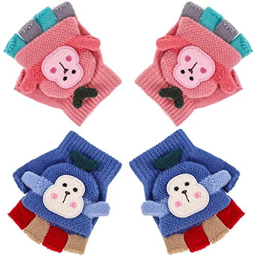 ADAKEL 2 Pair Kids Warm Gloves Toddler Kids Fingerless Half Finger Knitted Warm Winter Gloves for Boy Girl,1-5Y, 6x6x0.5