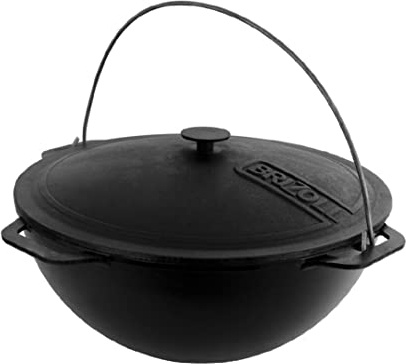 BRIZOLL Gusseisen Usbekischer Kasan Dutch Oven Topf mit Deckel 10.5qt. (10L) Asiatischer Kessel Camping Wok Kochen Küche