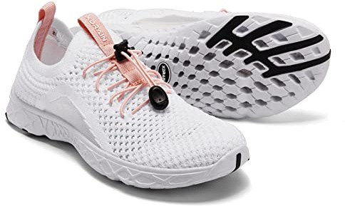 ALEADER Xdrain Water Shoes for Women Slip On Quick Drying Swimming Shoes for Beach Pool Boating White Pink Size 10