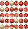 Weihnachtskugeln Weihnachtsbaumschmuck-Set,30Stück Kunststoff Weihnachtsbaumkugeln mit Aufhänger Weihnachtsbaum Deko Christbaumkugeln Dekorationen für Weihnachten (Gold Rot)