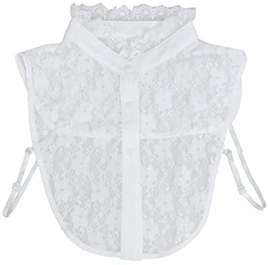 NiceYnn Hollow Out Floral Lace Chiffon Removable Dickey False Collar, Women Half Shirt Blouse Top Detachable Fake Collar Pleated Neckline White
