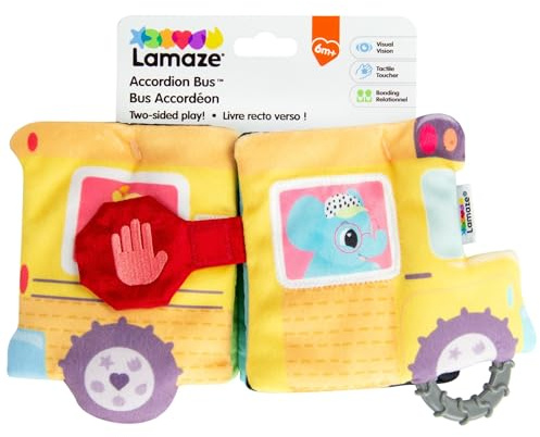 LAMAZE Accordion Bus - Soft Play Baby Books Sensory Toys Babies with Pictures, Teething Toy, Squeaker, Mirror Fun Busy Book 6 Months Plus Gifts (Boys Toys, Girls Toys) (L27484)