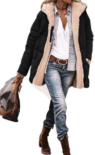 ORANDESIGNE Femme Manteaux Courte Chauds D'hiver Réversible Sherpa Polaire Longues Doudoune Vestes Bouffantes à Capuche Vêtements D'extérieur