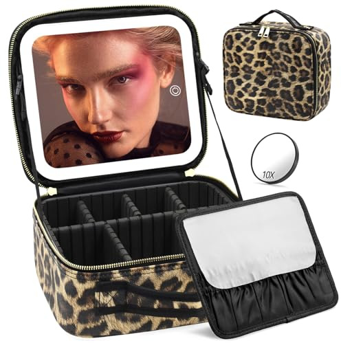 JADAZROR Trousse Trucco Viaggio, Organizzatore 3 Colori con Specchio e Luce LED, Divisore Regolabile