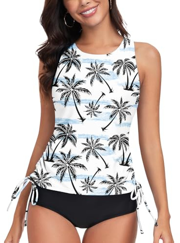WOWENY Maillot de Bain Tankini pour Femme - Haut de Bikini - Dos croisé - Séchage Rapide - Rembourré, Rb-pc, L