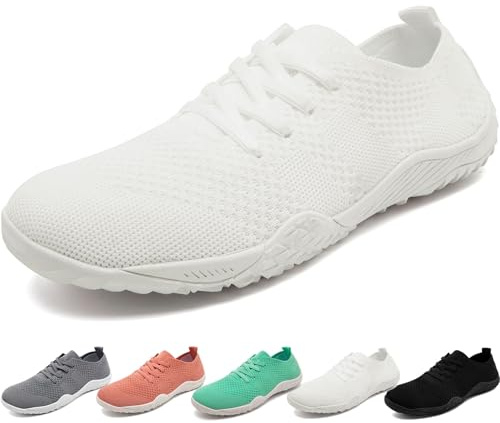 Chaussures Pieds Nus Femme Ete Chaussures De Running Sport Confort Barefoot Shoes Minimalistes Basket Femme Respirant Sneakers Marche Blanche 41