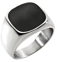 Breil, Collezione Emblems, Anello da Uomo in Acciaio Lucido con Elemento Centrale Nero, Misura 23
