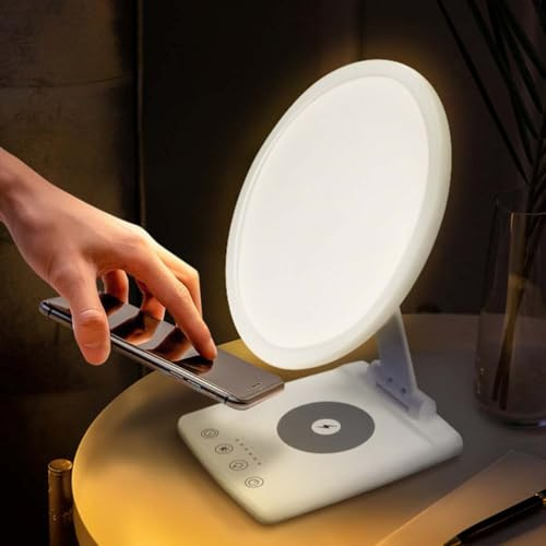 LOGT Dagsljuslampa 10000 lux Ljusterapilampa med Trådlös Laddare Solstrålelampa Roterbar med 6 Timers och Dimbar Touch Switch Terapilampa UV-fri Skrivbordslampa