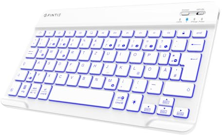 FINTIE Beleuchtete Tablet Tastatur (Deutsches Layout QWERTZ), 10 Zoll Bluetooth Tastatur mit Hintergrundbeleuchtung für Samsung Galaxy Tab A9+/S6 Lite/S9 FE, Xiaomi Pad 6, Honor Pad, (Weiß)