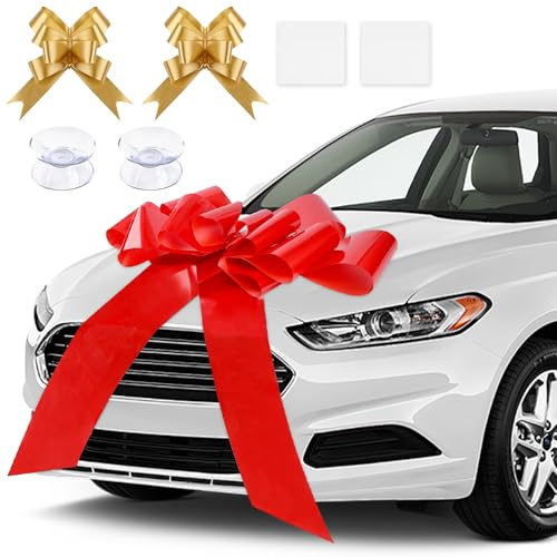 BNGXR Grand Nœud Rouge pour Voiture, Anniversaire de Voiture, Noeud Cadeau Geant Mariages, Vélo et Nœud avec Ventouse, Noeuds pour Voitures et Emballages Cadeaux, pour Fêtes (Arc Rouge)
