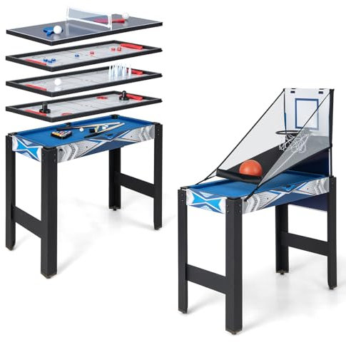 GOPLUS 6 in 1 Kombi Spieltisch, Multigame kickertisch mit Basketball, Billard, Pingpong, Hockey, Shuffleboard & Bowling für Zuhause, Kneipe & Büros, Sportspiel-Set für Kinder und Erwachsene