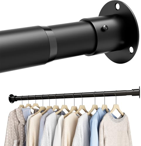 Wardrobe Rails and Fittings, Extendable Clothes Rail, Wardrobe Pole for Wardrobe and Cloakroom, Black, 68-90cm(Diameter 32mm)