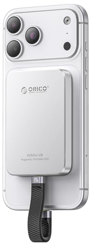 ORICO 1 TB magnetisk extern SSD, aluminiumlegering, upp till 460 MB/s, extern solid state-enhet, utökad lagring för iPhone 17 Pro Max, kompatibel med MagSafe, USB-C-smartphones - K5MINI