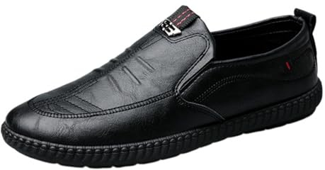 Hixingo Zapatos de Vestir Hombre Sin Cordones, 39-44 EU Zapatos de Cuero Modernos Zapatillas Vestir Hombre Verano Antideslizante Suela de Goma para Negocios, Bodas (42,1108 Negro)
