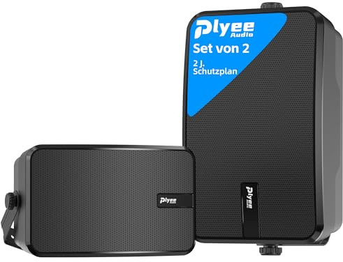 Plyee Audio Altavoz Bluetooth para Exteriores, Altavoz de Pared Activo + Pasivo, Compatible con Bluetooth y Auxiliar, Amplificador Integrado, Adecuado para Patio, Porche, Garaje, Piscina, Pack de 2