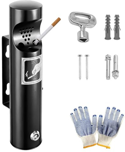 Posacenere da parete in acciaio inox con serratura, posacenere da parete per esterni, interni ed esterni, posacenere per terrazza, ristorante, hotel (6,3 x 30 cm, nero)