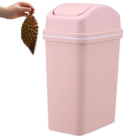 Trash Cans with Lids - 10l Swing Lid Garbage Bin for Home Use | Thickened Flexible Waste Basket, Leak-Proof Counter Trash Can, Perfect for Kitchen Bathroom Bedroom Offices, 27x17.7x41cm Pink ABS